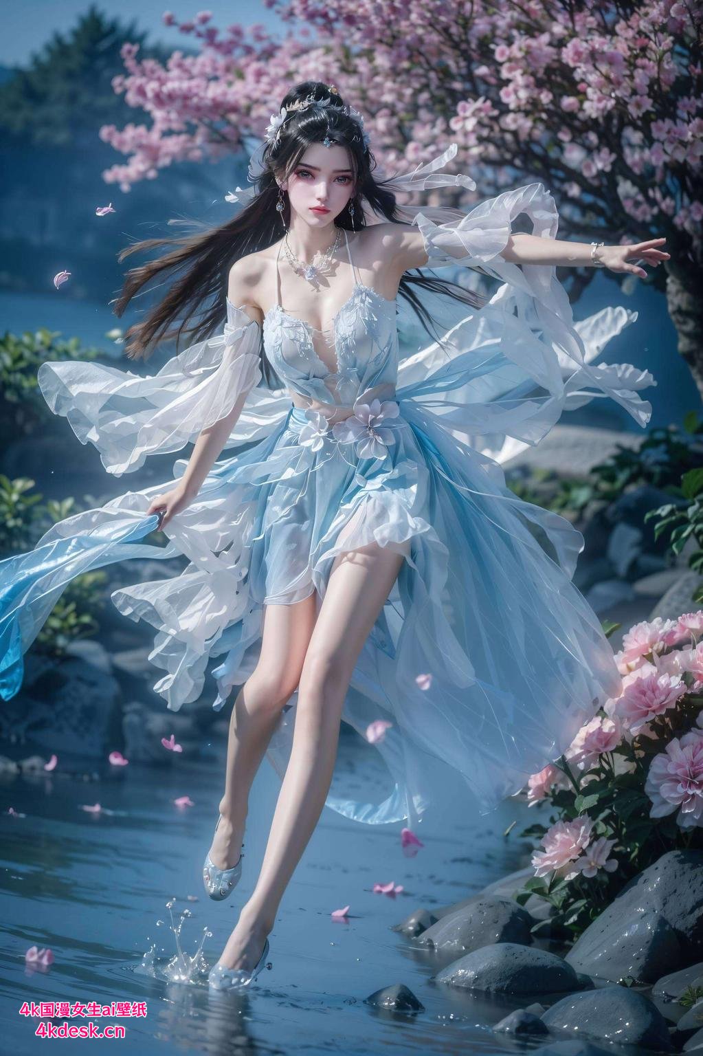 映衬出她绝美的容颜女神置身于繁花之中