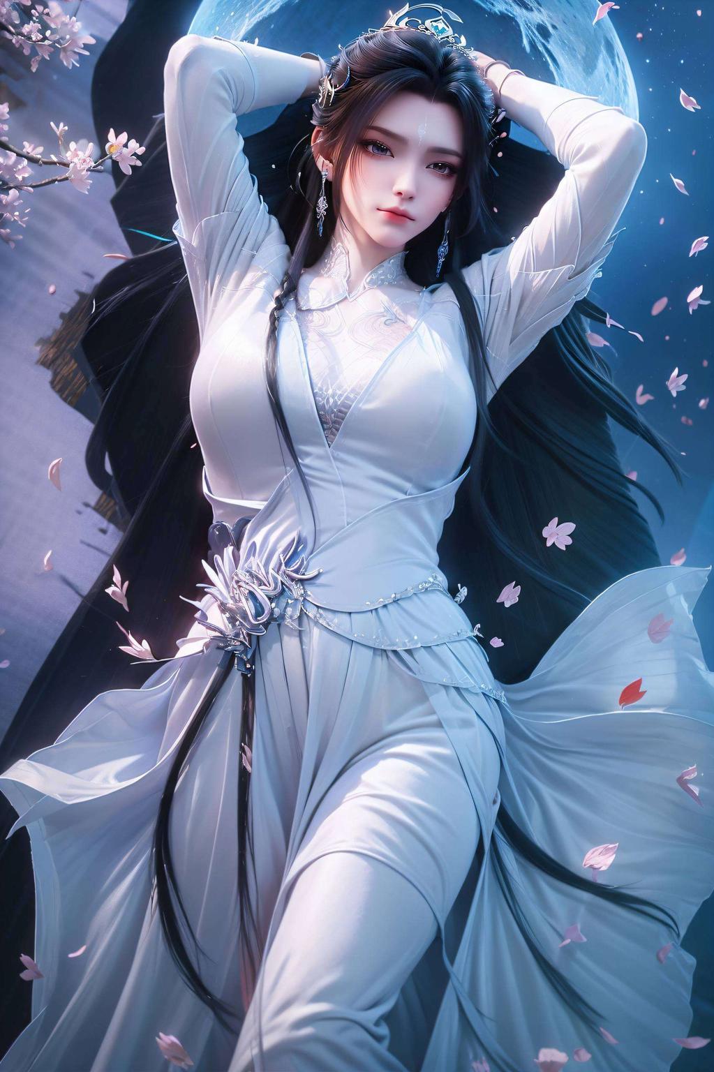 陆雪琪月下负剑美不胜收