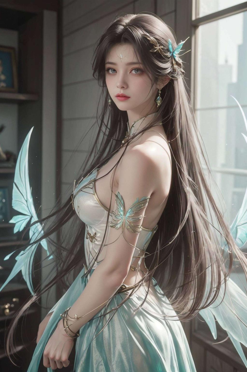 眼神温柔长发飘逸