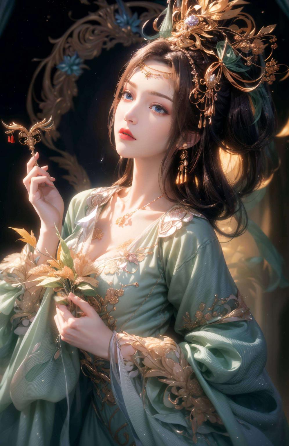 以斗破苍穹中的云韵为主题幽深的眼神与飘渺的背景交织